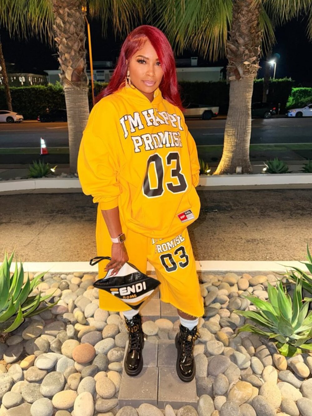 Yellow Graphic Hoodie & Jogger Set Size M | “I’m Happy Promise” Sweatsuit